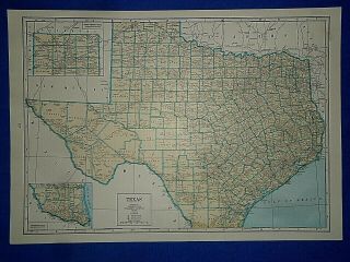 Vintage Circa 1944 Texas Map Old & Authentic Atlas Map - S&h