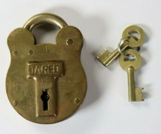 Vtg Antique Jared Old English Admiralty 1 Solid Brass Lock & 2 Keys
