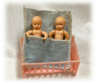 2 Miniature Dollhouse Baby Dolls In Crib Blanket Moveable Arms Legs - Hong Kong