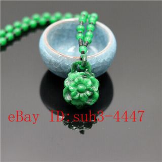 Green Burmese Jadeite A Flower Carved Jade Pendant Jewelry Amulet Gifts
