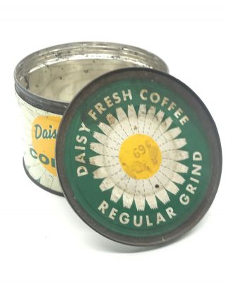 Vintage Antique 1920 Coffee Tin Can Daisy Coffee 1lb Advertising Canister W/ Lid