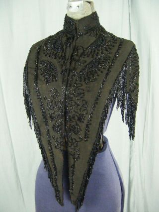 Antique Victorian Black Glass Beaded Fringes Collar/shawl,  As - Is