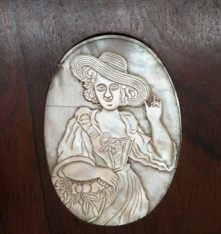 Antique Chinese Carved Rare Canton Mother Of Pearl Plaque Of A European,  18th C.