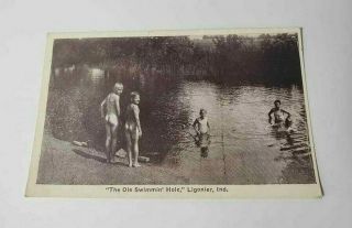 Rare Vintage Postcard Nude Men / Boys Risque " The Ole Swimmin Hole "