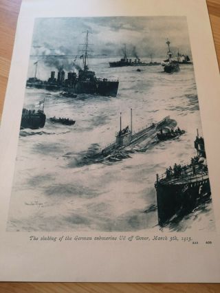 Wwi Antique Print Sinking Of German Submarine U8 Of Dover 1915