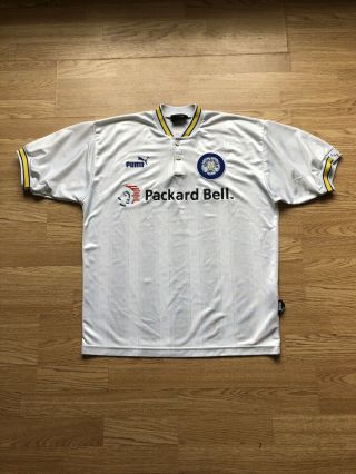 Vintage 1996 - 98 Leeds United Home Shirt White Puma Kit Official Rare Mens Medium