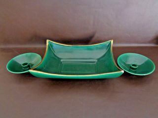Vintage Art Deco Green Centerpiece Bowl & Candle Holders (cat.  11c020)