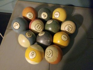 Antique Clay Billard Pool Balls 2 1/4 ".  12 Balls 1923