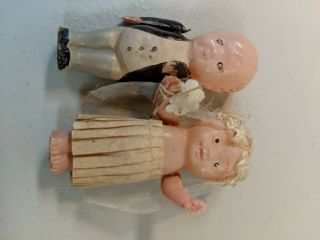 Vintage Antique Wedding Bride & Groom Small Celluloid Dolls Kewpie 1930’s 3