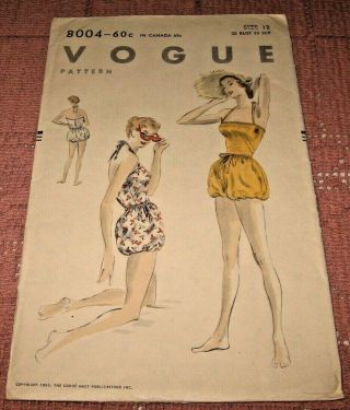 Vintage Vogue Pattern 8004 1953 Sunsuit Bathing Suit Size 12 Gc/vgc Rare