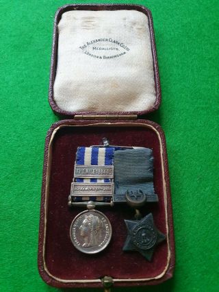 Rare Boxed Victorian Miniature Medal Pair.  Egypt With Two Bars & Khedives Star