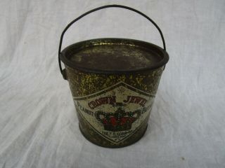 Antique Crown Jewel Peanut Butter Tin Can With Handle Cortland Ny Advertising