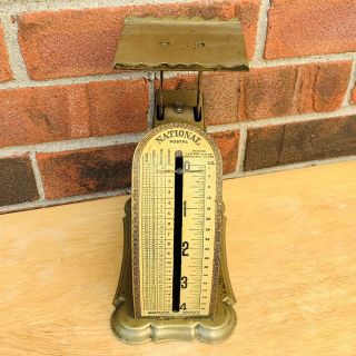 Antique Early 1900 ' s Pelouze 4 Pound National Postal Scale Stamped Tin Ornate 2