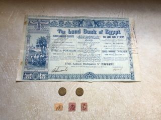 Rare Land Bank Of Egypt Stock Stamp 1888 1914 1927 Coin Sphinx 1958 Cleopatra