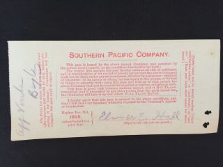 Rare Antique 1895 Southern Pacific Co.  Railroad Pass Professor Elmer E.  Hall 2