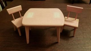 5” Vintage Vogue Ginny Doll 1950’s Pink Table Set With 2 Chairs Wooden