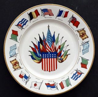 Ww1 Antique Old Glory & Her Allies 48 - Star Us Flag Patriotic China Plate