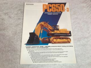 Rare Komatsu Pc650 - 3 Shovel Excavator Dealer Brochure