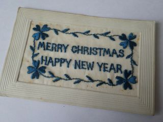 Antique Wwi Trench Art Embroidery Merry Christmas Happy Year Greeting Card