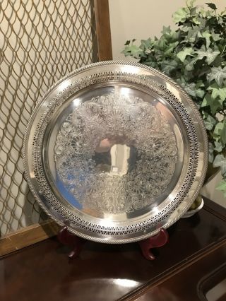 1920s Antique Vintage Wm.  Rogers Silver Plate Serving Tray 15 Inch Round 172