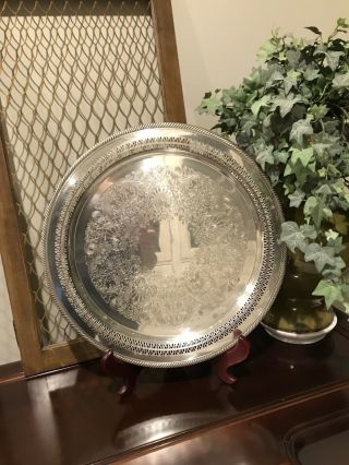 1920s ANTIQUE VINTAGE WM.  ROGERS SILVER PLATE SERVING TRAY 15 inch Round 172 2