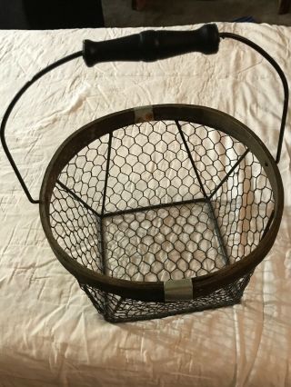 Egg Basket Wire Vintage Chicken Farmhouse Metal Gathering Mesh Wood Handle