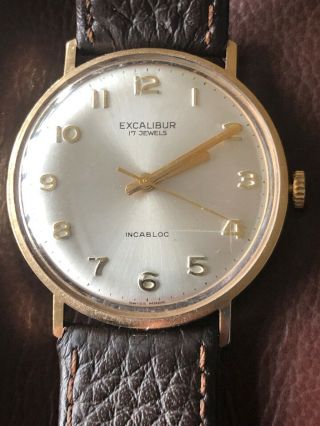 Rare Vintage 9ct Gold Excalibur 17 Jewel Incabloc Watch Swiss Made