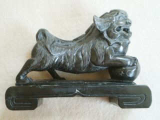 Antique Vintage Hand Carved Black Stone Ferocious Chinese Foo Dog Figure