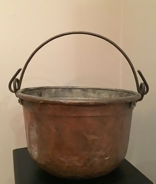 Antique Large Hammered Copper Kettle Apple Butter Pot - Cauldron W/iron Handle