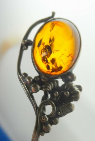Poland Baltic Amber Finial Sterling Silver Spoon 4 - 3/8 " Vintage Gdansk