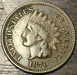 1870 1c Indian Head Cent Bold N Low Mintage Very Fine Vf,  Brown Beauty Rare L - 1