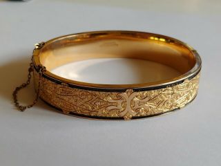 Antique Victorian 10k Gold Filled Mourning Bangle Bracelet W Enamel Dunn Bros