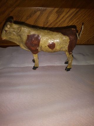 Antique Cow Primative Paper Mache And Wood