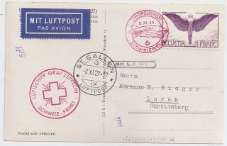 1929 Switzerland To Germany Zeppelin Cover,  Schweiz - Fahrt Rare Cancel