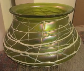 Fine Antique Loetz Green Iridescent Art Glass Vase.  - Pristine Cond