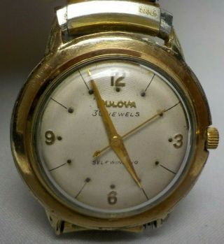 Vintage 10k Gold Plated Rgp Bulova Wrist Watch Self Wind 30 Jewel