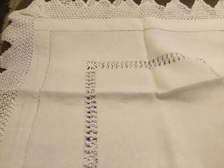Vintage Pulled Thread Work Cotton Table Runner With Handmade Lace Larg