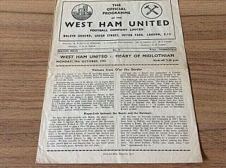 West Ham United V Hearts Friendly 1953 / 54 Season Rare Programme