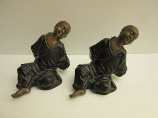Antique Boys Buddhist Monks Bronze Bookends Statues Figure Japan China