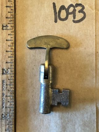 Antique Folding Key Old Brass Steel Rare Pocket Door Hardware Mortise Lock - 1093