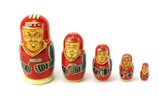 Vintage 5 Piece Hockey Wooden Russian Nesting Dolls