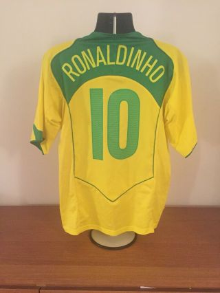 Brazil Home Shirt 2004/06 Ronaldinho 10 Large Vintage Rare