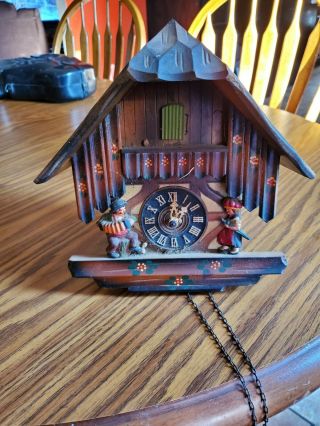 Antique Black Forest German Cuckoo Clock With Accordian Player And Maiden