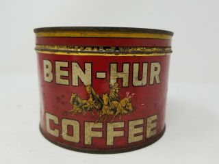 Vintage Antique Coffee Tin Can Ben - Hur Coffee 1lb Advertising Canister W/ Lid