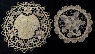Two Lovely Old Vintage Needle Lace Off - White Doilies,  5 1/2 