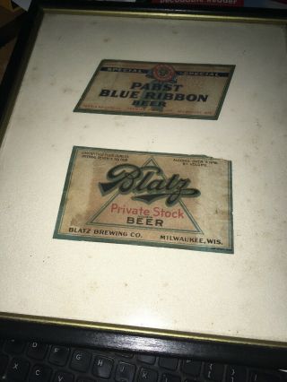 2 Very Rare 1935 Blatz Beer And Pabst Blue Ribbon Labels Framed