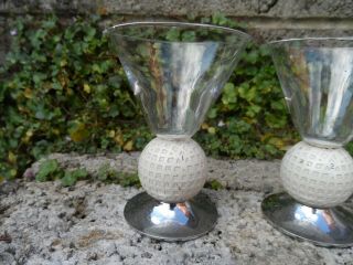Rare Art Deco group of 3 Martini glasses chrome with golf ball knopp - Unusual 2