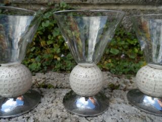 Rare Art Deco group of 3 Martini glasses chrome with golf ball knopp - Unusual 3