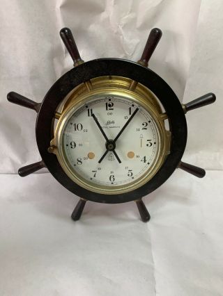 Vintage Schatz Royal Mariner Wall Clock Wood Wheel Germany No Movement