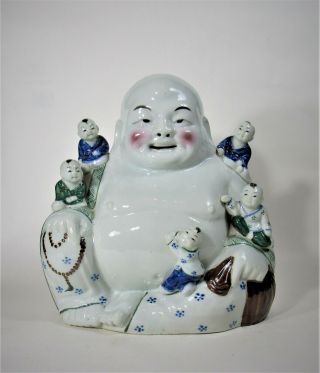 Vintage Chinese Porcelain Happy Buddha W Children Marked